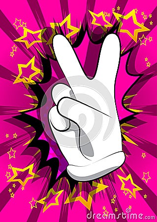 Cartoon hand showing the V sign. Stock Photo