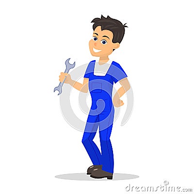 Vector cartoon handyman man wrench Vector Illustration