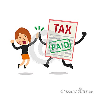 Vector cartoon happy businesswoman paid tax Vector Illustration