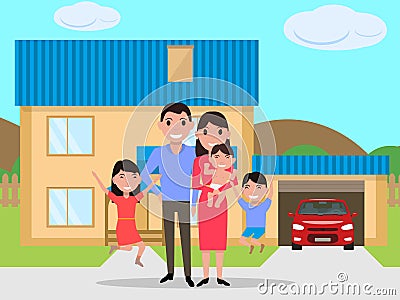 Vector cartoon happy family bought a new house Vector Illustration