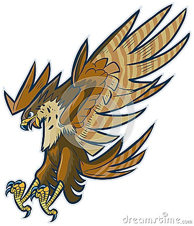 Vector Cartoon Hawk Eagle or Falcon Diving or Swooping Vector Illustration
