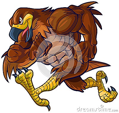 Vector Cartoon Hawk Eagle or Falcon Mascot Running Vector Illustration