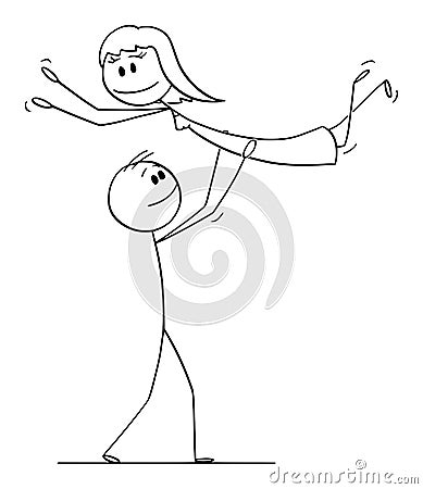 Vector Cartoon of Heterosexual Couple of Man and Woman Performing Dance Pose Lift During Dancing Vector Illustration