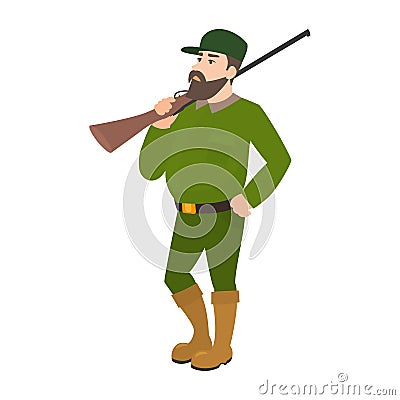 Vector cartoon hunter green uniform hunting rifle Vector Illustration