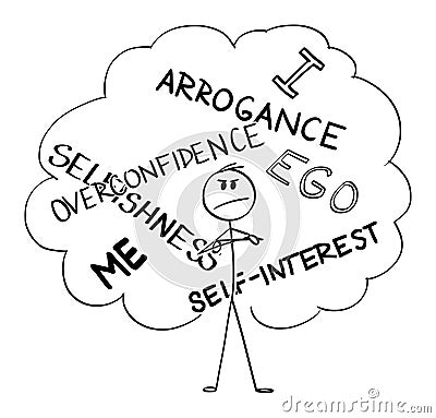Vector Cartoon Illustration of Arrogant, Self-interested, Overconfident and Selfish Man or Businessman Vector Illustration