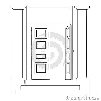 Vector Cartoon Illustration of Bank or Government Institution Classic Open Door or Entrance With Pillars and Stairs Vector Illustration