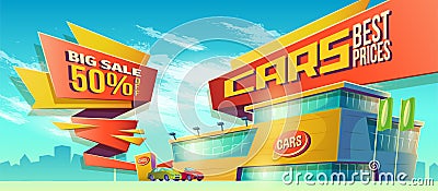 Vector cartoon illustration, banner of sales, a special offer for the car dealership Vector Illustration