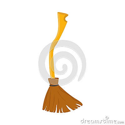 Vector cartoon illustration: Besom or Witch Twigs Broom or Broomstick isolated. Vector Illustration