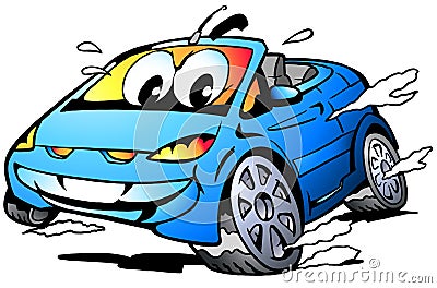 Vector Cartoon illustration of a blue Sports Car Mascot racing in full speed Vector Illustration
