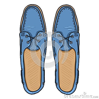 Vector Cartoon Illustration - Blue Topsider Men Shoes Vector Illustration