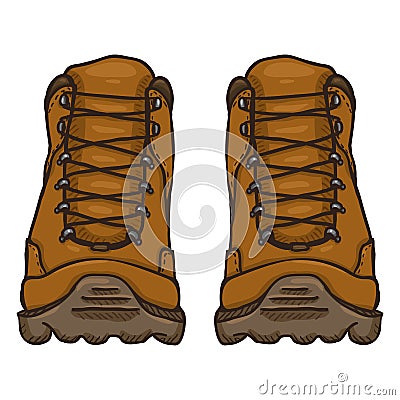 Vector Cartoon Illustration - Brown Extreme Hiking Boots. Vector Illustration