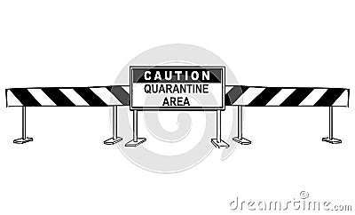 Vector Cartoon Illustration of Caution Quarantine Area Roadblock. Coronavirus Covid-19 Infection Concept Vector Illustration