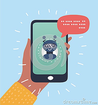 Chat bot business concept. User chatting with robot mobile application. Vector Illustration