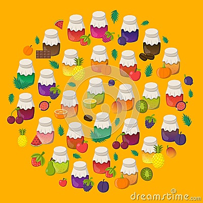 Vector cartoon set of jam jars Vector Illustration