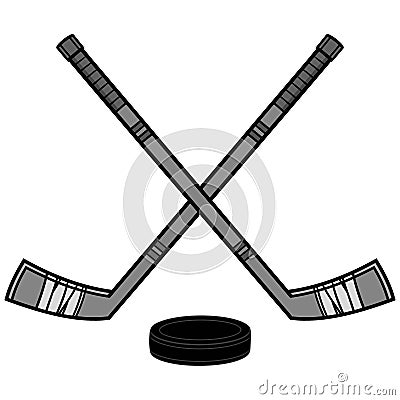 Hockey Sticks and Puck Illustration Vector Illustration