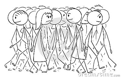 Vector Cartoon Illustration of Crowd or group of People Walking on Street, Pedestrians on Walkway Vector Illustration