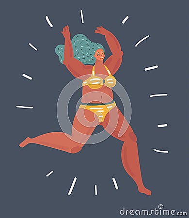 Curvy girl swimming. Vector Illustration