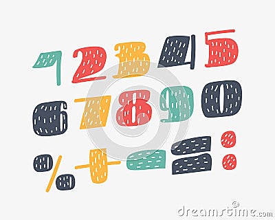 Cute bold font numbers set Vector Illustration