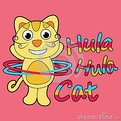 Vector cartoon illustration of cute cat is playing hula hop suitable for kid t shirt design Vector Illustration