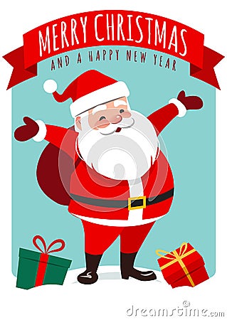 Vector cartoon illustration of cute smiling Santa Claus standing Vector Illustration