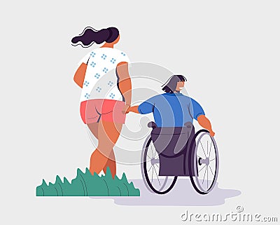 Vector cartoon illustration of Disabled handicapped woman. Vector Illustration