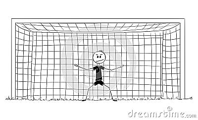 Vector Cartoon Illustration of Football or Soccer Goalkeeper Ready in Goal to Catch a Ball During Play Vector Illustration