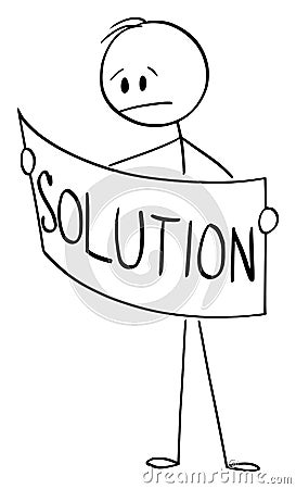 Vector Cartoon Illustration of Frustrated Man or Businessman Looking for Problem Solution in Map, Plan or Document Vector Illustration