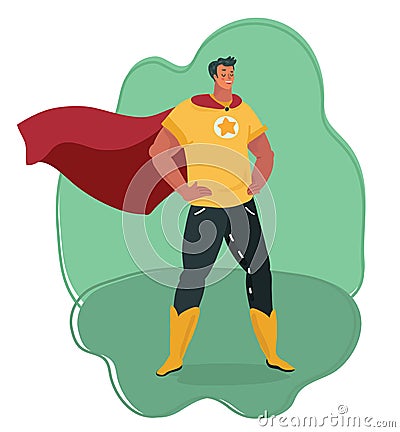 Front view of a powerful and muscular superhero. Vector Illustration