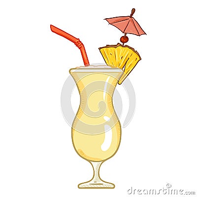 Vector Cartoon Illustration - Glass of Pina Colada Vector Illustration