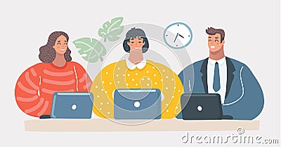 Group of young people working together Vector Illustration