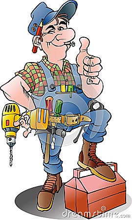 Vector cartoon illustration of a handyman Vector Illustration