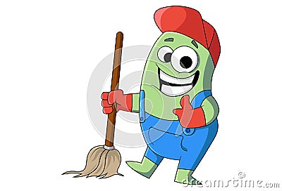 Cute Cartoon Cleaning Man Vector Illustration