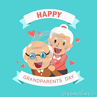 Vector cartoon illustration of happy grandpa and grandma grandparents day Vector Illustration