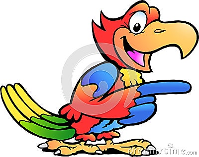 Vector Cartoon illustration of a happy pointing Parrot Bird Vector Illustration