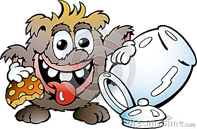 Vector Cartoon illustration of a Happy Troll eating Cookie Vector Illustration