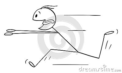 Vector Cartoon Illustration of Keen or Eager Man Running Fast for Something With His Tongue Stick Out and Flying Vector Illustration