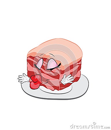 Kissing cartoon illustration of raw pork belly Cartoon Illustration