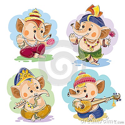 Vector cartoon little baby Ganesha, indian god Vector Illustration