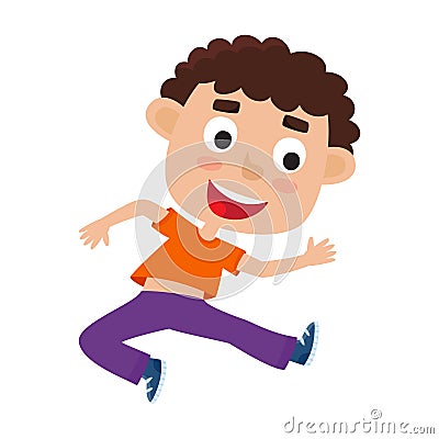 Vector cartoon illustration of little curly boy-dancer isolated on white Vector Illustration