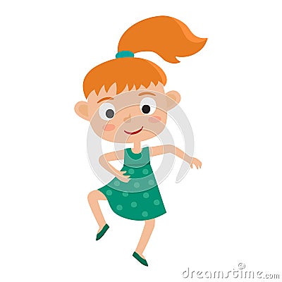 Vector cartoon illustration of little redhaired girl-dancer isol Vector Illustration