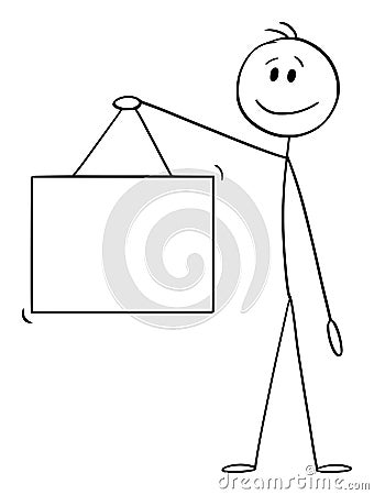 Vector Cartoon Illustration of Man or Businessman Holding Empty Hanging Sign Vector Illustration