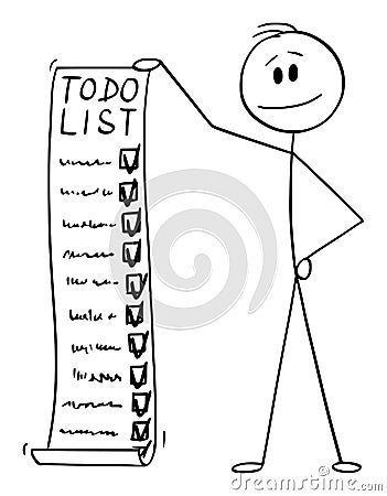 Vector Cartoon Illustration of Man or Businessman Holding Long Todo, To-do or Checklist or Task List Vector Illustration