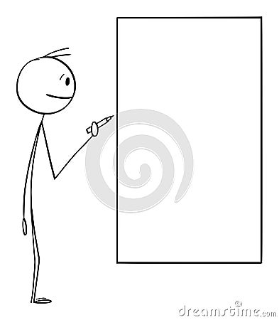 Vector Cartoon Illustration of Man or Businessman Holding Marker Ready to Write on White Board Vector Illustration