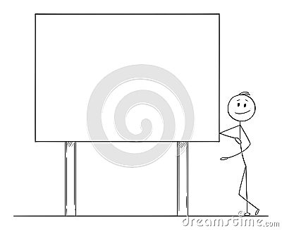 Vector Cartoon Illustration of Man or Businessman Leaning Towards and pointing at Empty Billboard Vector Illustration