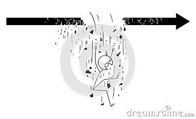 Vector Cartoon Illustration of Man or Businessman Walking on the Arrow Forward to Success and Fall Down due the Crisis Vector Illustration