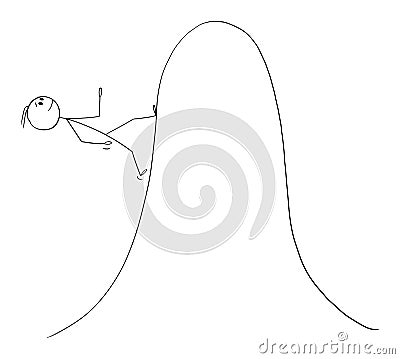 Vector Cartoon Illustration of Man or Businessman Walking Uphill or Up to Steep Mountain Vector Illustration