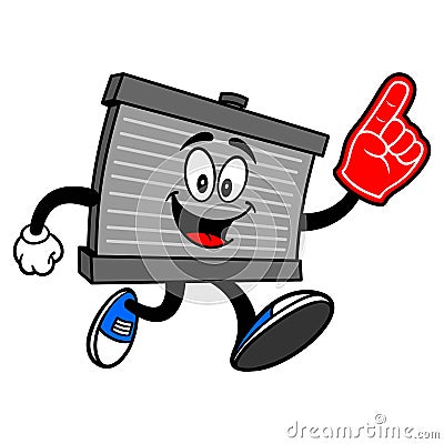 Radiator Mascot running with a Foam Finger Vector Illustration