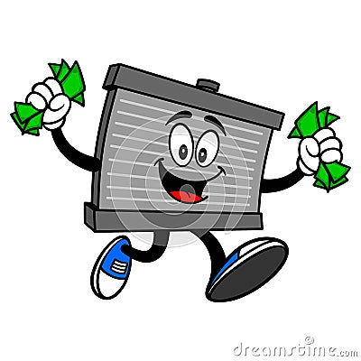 Radiator Mascot running with Money Vector Illustration