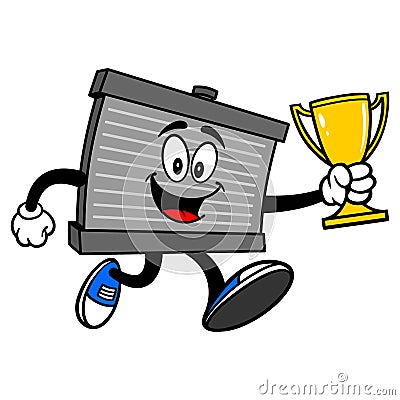 Radiator Mascot running with a Trophy Vector Illustration