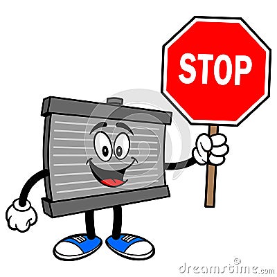 Radiator Mascot with a Stop Sign Vector Illustration